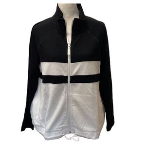 T by Talbots cotton pique black and white zip jacket. Size LP. NWT